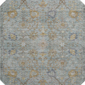 HomeRoots 8' Teal and Brown Oriental Round Rug - Washable, UV Protected, Ideal for Busy Homes with Kids & Pets 684445