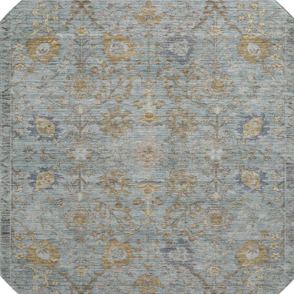 HomeRoots 8' Teal and Brown Oriental Round Rug - Washable, UV Protected, Ideal for Busy Homes with Kids & Pets 684445