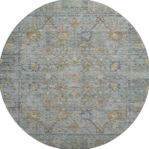 HomeRoots 8' Teal and Brown Oriental Round Rug - Washable, UV Protected, Ideal for Busy Homes with Kids & Pets 684445