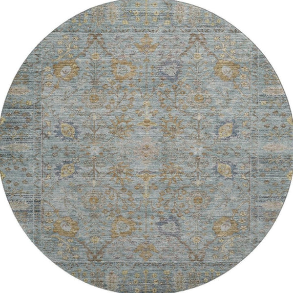 HomeRoots 8' Teal and Brown Oriental Round Rug - Washable, UV Protected, Ideal for Busy Homes with Kids & Pets 684445