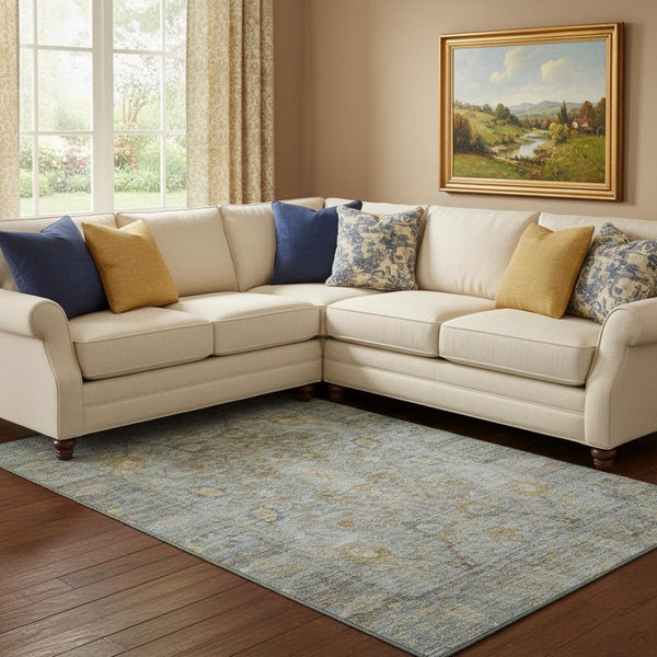 HomeRoots 8' X 10' Teal and Brown Oriental Area Rug - Durable, Washable, UV-Protected for Busy Homes & Kids 684446