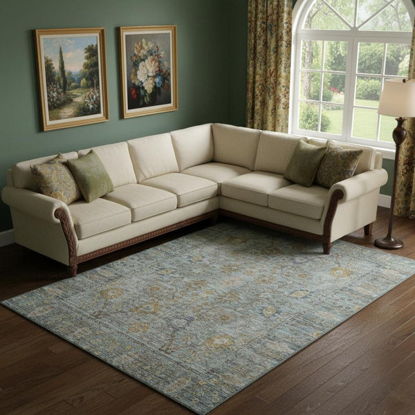 HomeRoots 9' X 12' Teal and Brown Oriental Area Rug - Washable, UV Protected, Perfect for Kids & Pets! 684447
