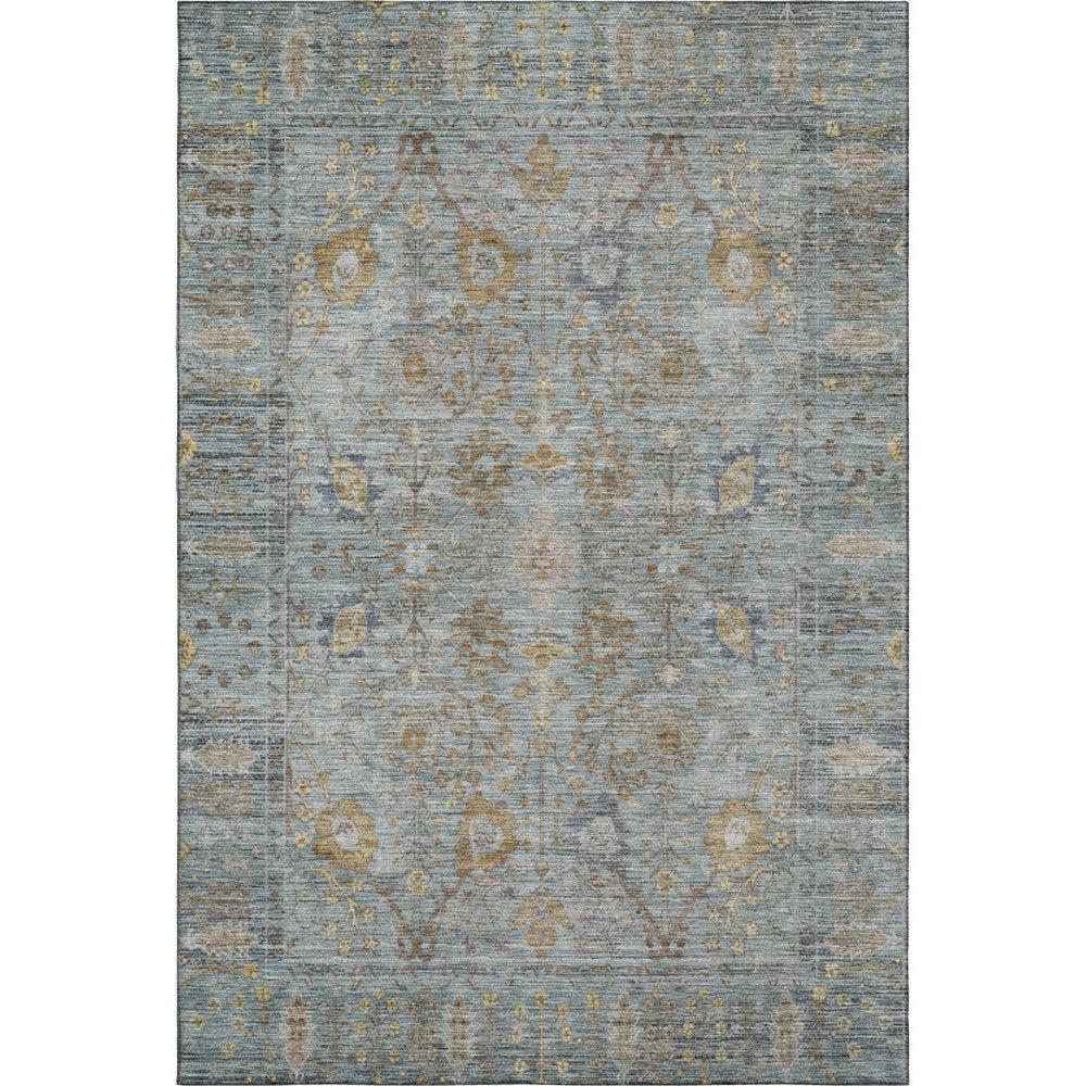 HomeRoots 9' X 12' Teal and Brown Oriental Area Rug - Washable, UV Protected, Perfect for Kids & Pets! 684447