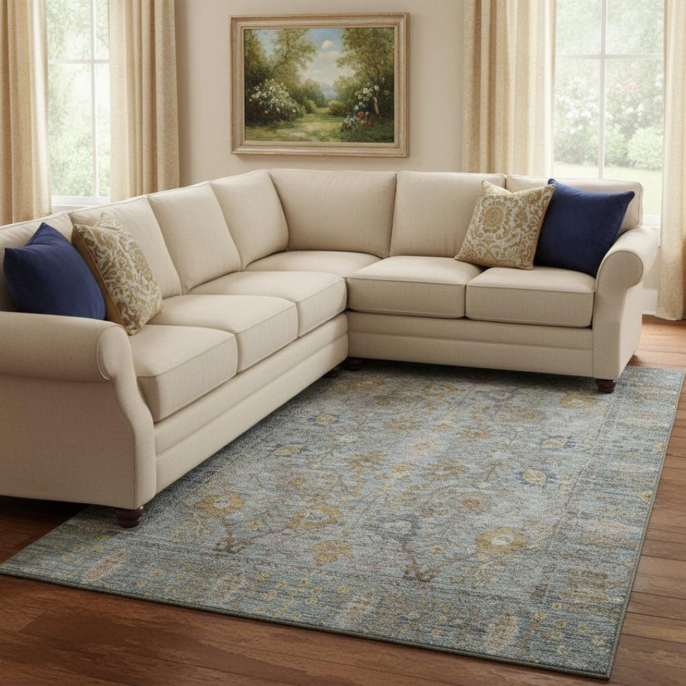 HomeRoots 10' X 14' Teal and Brown Oriental Washable Area Rug with UV Protection for High-Traffic Homes 684448