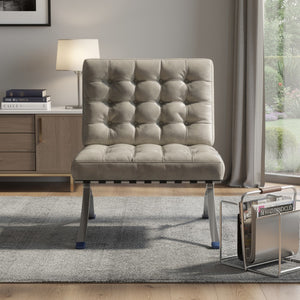 HomeRoots 30" Contemporary Gray Tufted Faux Leather Lounge Chair with Stainless Steel Frame for Versatile Use 684449