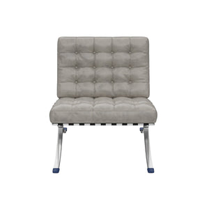 HomeRoots 30" Contemporary Gray Tufted Faux Leather Lounge Chair with Stainless Steel Frame for Versatile Use 684449