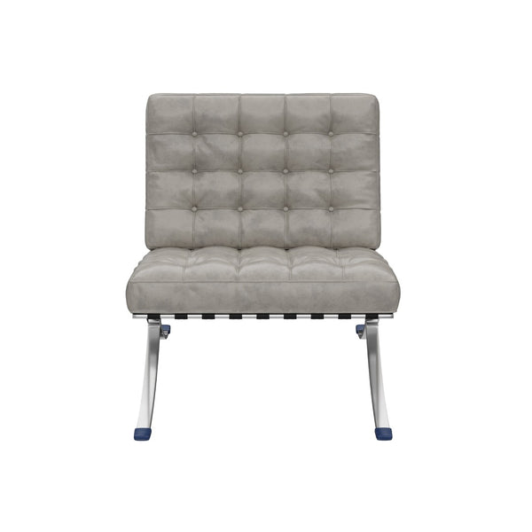 HomeRoots 30" Contemporary Gray Tufted Faux Leather Lounge Chair with Stainless Steel Frame for Versatile Use 684449