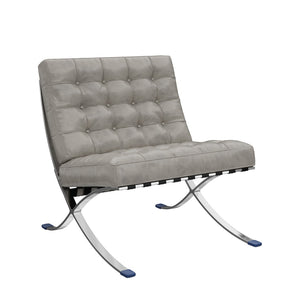 HomeRoots 30" Contemporary Gray Tufted Faux Leather Lounge Chair with Stainless Steel Frame for Versatile Use 684449
