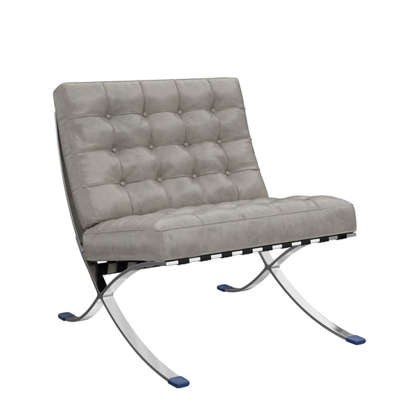 HomeRoots 30" Contemporary Gray Tufted Faux Leather Lounge Chair with Stainless Steel Frame for Versatile Use 684449