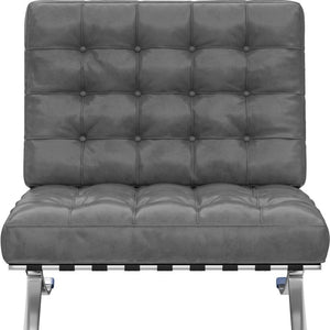 HomeRoots 30" Dark Gray Faux Leather Folding Lounge Chair with Stainless Steel Frame - Modern Accent Seating 684450