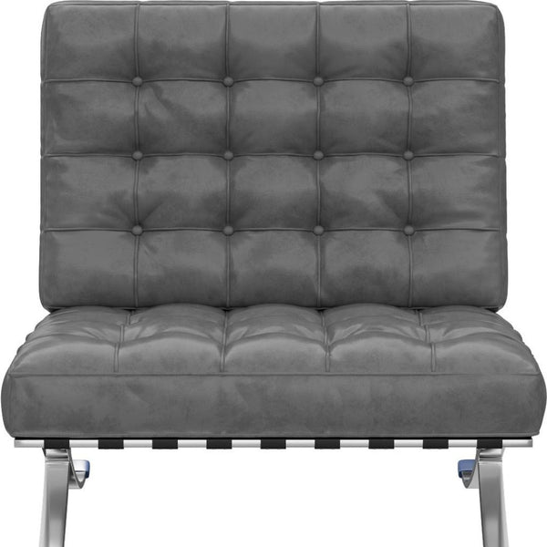 HomeRoots 30" Dark Gray Faux Leather Folding Lounge Chair with Stainless Steel Frame - Modern Accent Seating 684450