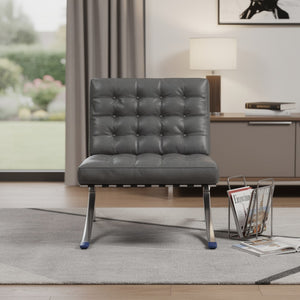 HomeRoots 30" Dark Gray Faux Leather Folding Lounge Chair with Stainless Steel Frame - Modern Accent Seating 684450