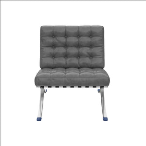 HomeRoots 30" Dark Gray Faux Leather Folding Lounge Chair with Stainless Steel Frame - Modern Accent Seating 684450