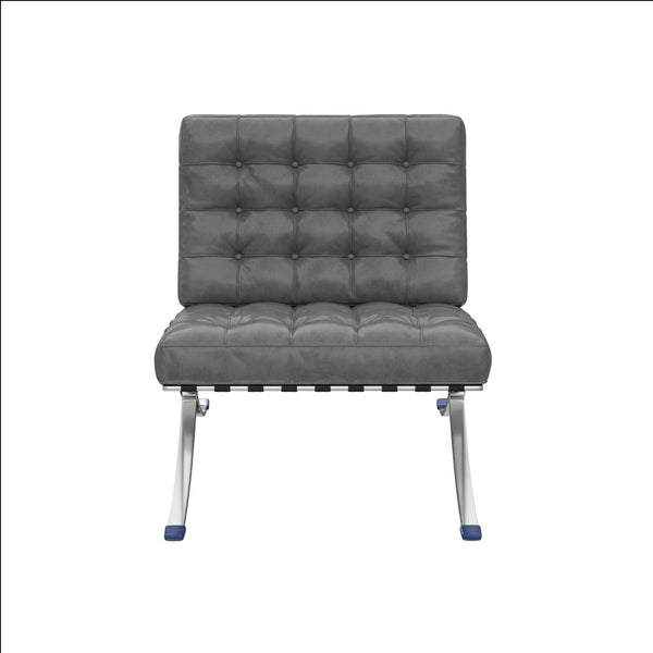HomeRoots 30" Dark Gray Faux Leather Folding Lounge Chair with Stainless Steel Frame - Modern Accent Seating 684450