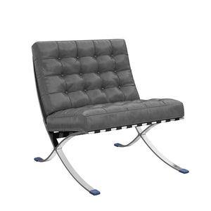 HomeRoots 30" Dark Gray Faux Leather Folding Lounge Chair with Stainless Steel Frame - Modern Accent Seating 684450