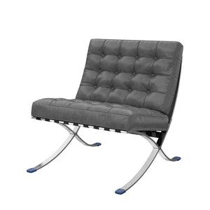 HomeRoots 30" Dark Gray Faux Leather Folding Lounge Chair with Stainless Steel Frame - Modern Accent Seating 684450