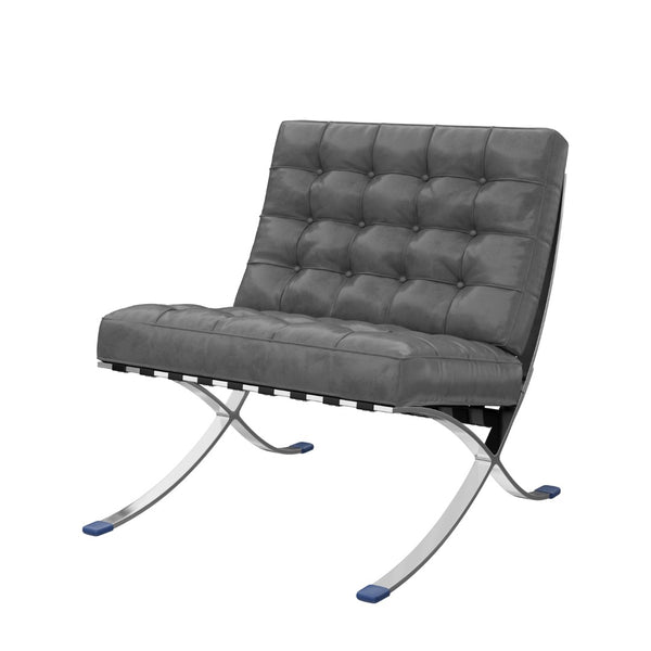 HomeRoots 30" Dark Gray Faux Leather Folding Lounge Chair with Stainless Steel Frame - Modern Accent Seating 684450
