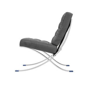 HomeRoots 30" Dark Gray Faux Leather Folding Lounge Chair with Stainless Steel Frame - Modern Accent Seating 684450