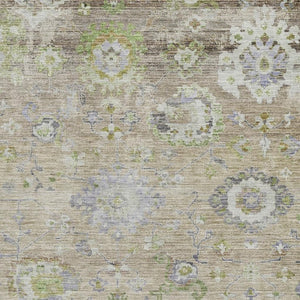 HomeRoots 5' X 8' Washable Area Rug in Beige, Green & Blue Floral Design with UV Protection for Busy Homes 684452