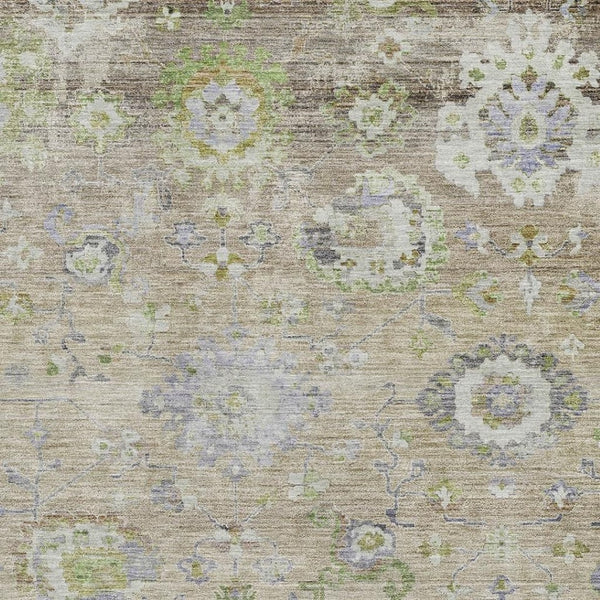 HomeRoots 5' X 8' Washable Area Rug in Beige, Green & Blue Floral Design with UV Protection for Busy Homes 684452