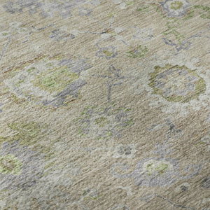 HomeRoots 8' Washable Round Rug in Beige, Green & Blue Floral Design with UV Protection for Busy Homes 684453