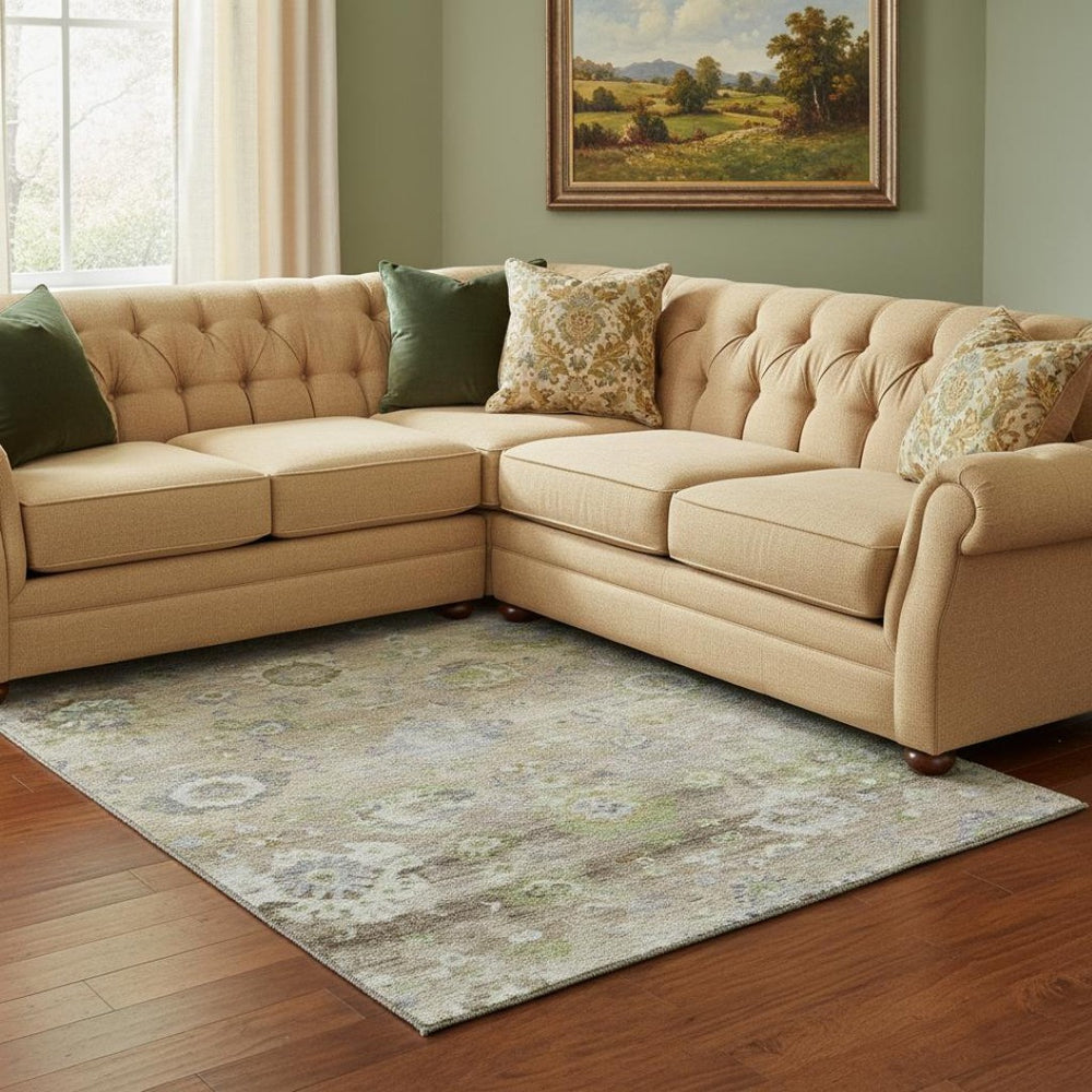 HomeRoots 8' X 10' Floral Washable Area Rug - Beige, Green & Blue, UV Protected, Durable for High-Traffic Homes 684454