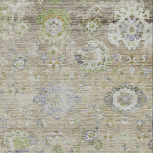 HomeRoots 8' X 10' Floral Washable Area Rug - Beige, Green & Blue, UV Protected, Durable for High-Traffic Homes 684454