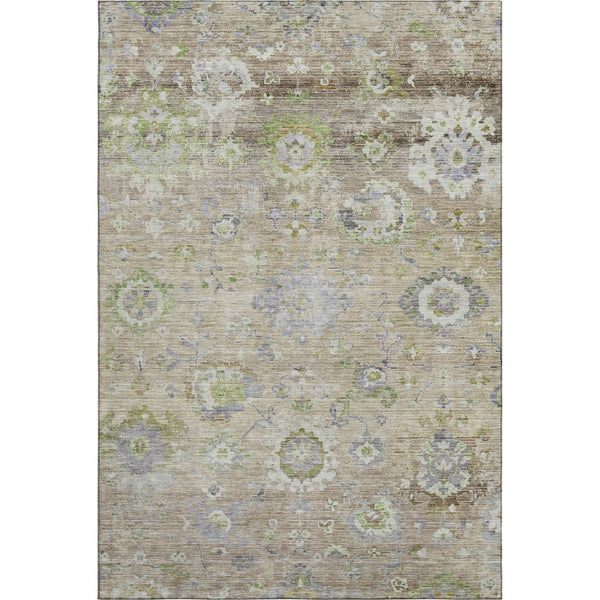 HomeRoots 10' X 14' Washable Floral Area Rug in Beige, Green & Blue - UV Protected, Stain-Resistant Luxury! 684456