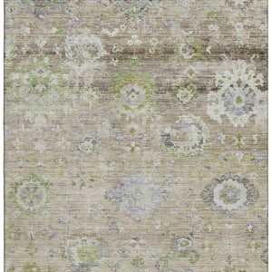 HomeRoots 10' X 14' Washable Floral Area Rug in Beige, Green & Blue - UV Protected, Stain-Resistant Luxury! 684456