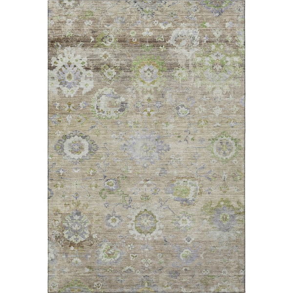 HomeRoots 10' X 14' Washable Floral Area Rug in Beige, Green & Blue - UV Protected, Stain-Resistant Luxury! 684456
