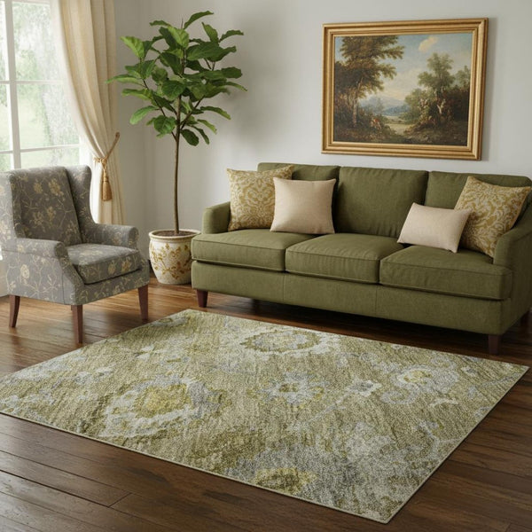 HomeRoots 5' X 8' Floral Area Rug in Brown, Gray & Gold - Washable with UV Protection for Family Spaces 684458
