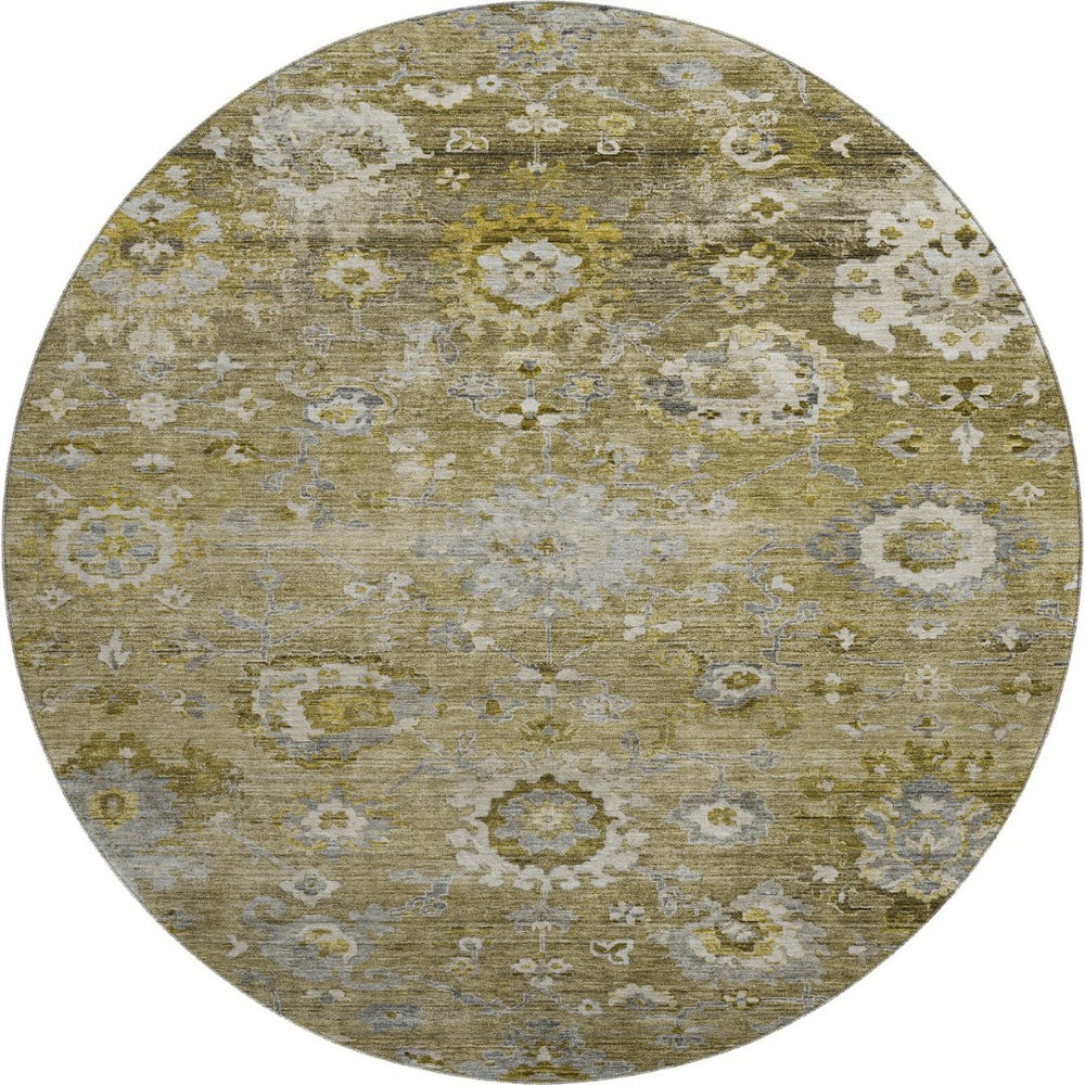 HomeRoots 8' Brown Gray Gold Floral Washable Round Rug - UV Protected, Stain Resistant, Perfect for Homes! 684459