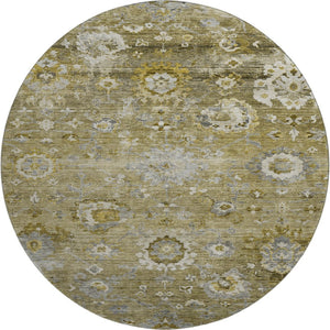 HomeRoots 8' Brown Gray Gold Floral Washable Round Rug - UV Protected, Stain Resistant, Perfect for Homes! 684459