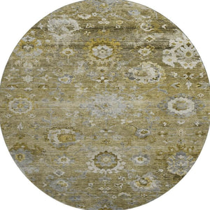 HomeRoots 8' Brown Gray Gold Floral Washable Round Rug - UV Protected, Stain Resistant, Perfect for Homes! 684459
