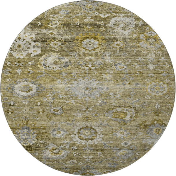 HomeRoots 8' Brown Gray Gold Floral Washable Round Rug - UV Protected, Stain Resistant, Perfect for Homes! 684459