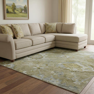 HomeRoots 8' X 10' Floral Washable Area Rug – Stain Resistant, UV Protected, Elegant Brown, Gray, & Gold Design 684460