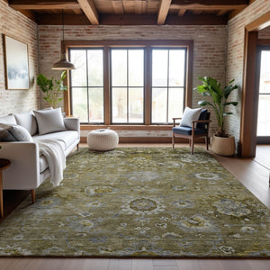 HomeRoots 8' X 10' Floral Washable Area Rug – Stain Resistant, UV Protected, Elegant Brown, Gray, & Gold Design 684460
