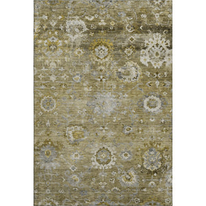 HomeRoots 8' X 10' Floral Washable Area Rug – Stain Resistant, UV Protected, Elegant Brown, Gray, & Gold Design 684460