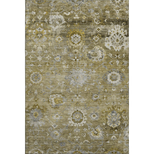 HomeRoots 8' X 10' Floral Washable Area Rug – Stain Resistant, UV Protected, Elegant Brown, Gray, & Gold Design 684460