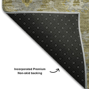 HomeRoots 8' X 10' Floral Washable Area Rug – Stain Resistant, UV Protected, Elegant Brown, Gray, & Gold Design 684460