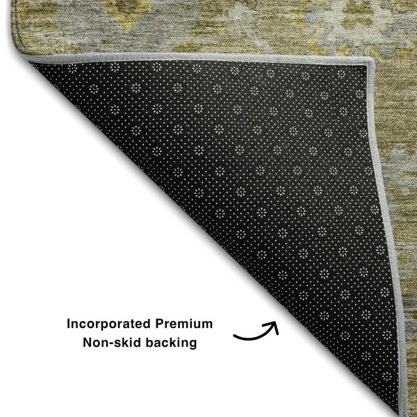 HomeRoots 8' X 10' Floral Washable Area Rug – Stain Resistant, UV Protected, Elegant Brown, Gray, & Gold Design 684460