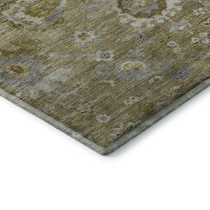 HomeRoots 8' X 10' Floral Washable Area Rug – Stain Resistant, UV Protected, Elegant Brown, Gray, & Gold Design 684460