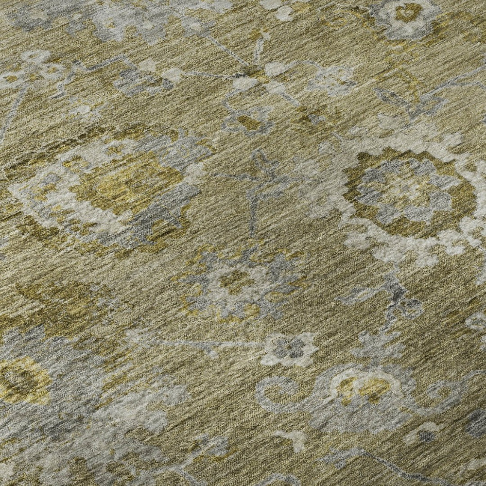 HomeRoots 8' X 10' Floral Washable Area Rug – Stain Resistant, UV Protected, Elegant Brown, Gray, & Gold Design 684460
