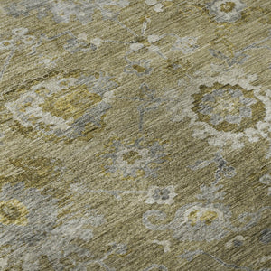 HomeRoots 8' X 10' Floral Washable Area Rug – Stain Resistant, UV Protected, Elegant Brown, Gray, & Gold Design 684460