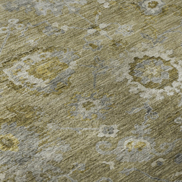 HomeRoots 8' X 10' Floral Washable Area Rug – Stain Resistant, UV Protected, Elegant Brown, Gray, & Gold Design 684460