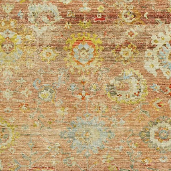 HomeRoots 5' X 8' Coral Gold Blue Floral Area Rug - Washable, UV Protected, Durable for Homes with Kids & Pets 684464