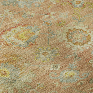 HomeRoots 8' Stylish Coral, Gold & Blue Floral Round Rug - Washable, UV-Resistant, Perfect for Family Spaces 684465