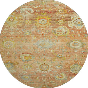 HomeRoots 8' Stylish Coral, Gold & Blue Floral Round Rug - Washable, UV-Resistant, Perfect for Family Spaces 684465
