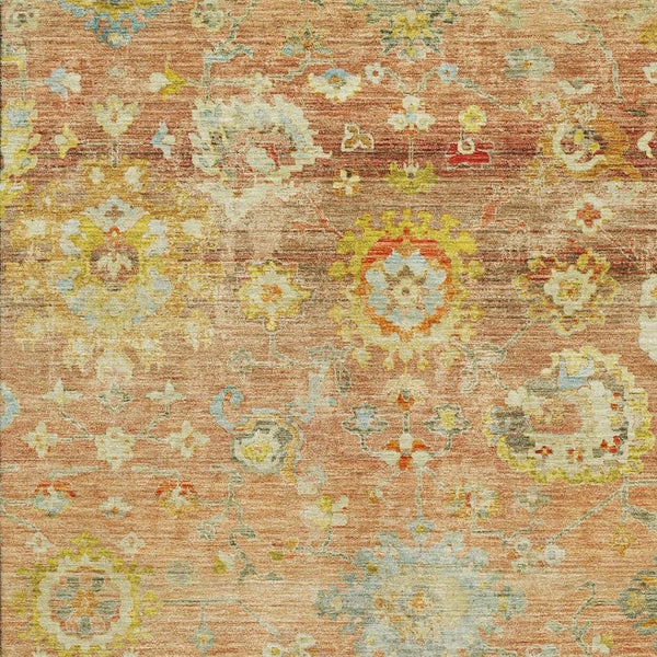 HomeRoots 8' X 10' Coral Gold and Blue Floral Area Rug - Stain Resistant, UV Protected, Durable & Stylish Decor 684466
