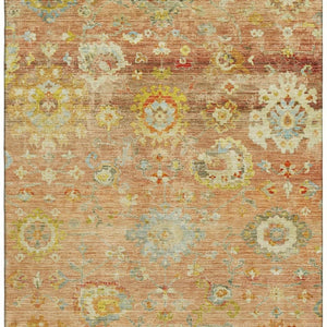 HomeRoots 8' X 10' Coral Gold and Blue Floral Area Rug - Stain Resistant, UV Protected, Durable & Stylish Decor 684466
